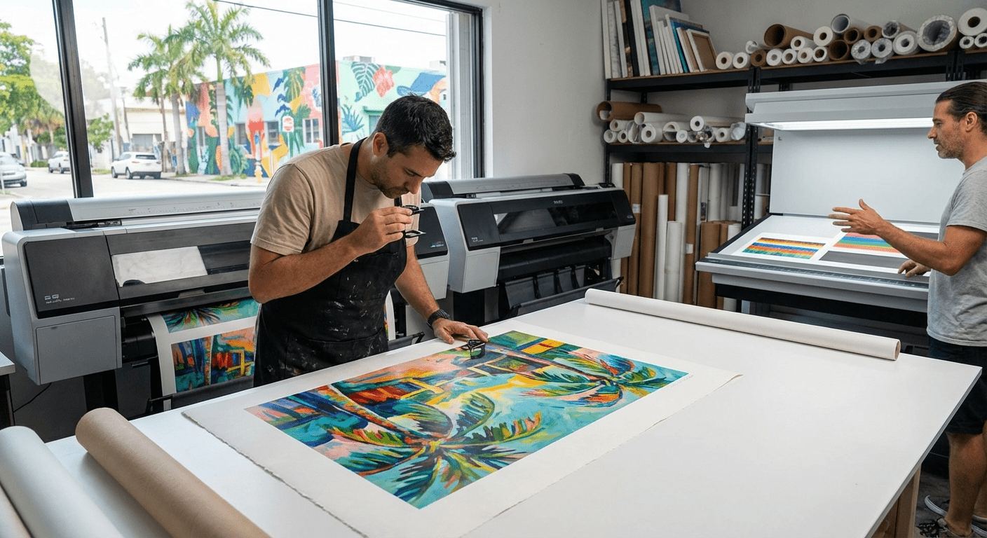 Fine art printing in Miami offers museum-quality, archival prints with expert craftsmanship and unique materials, setting it apart from standard printing.